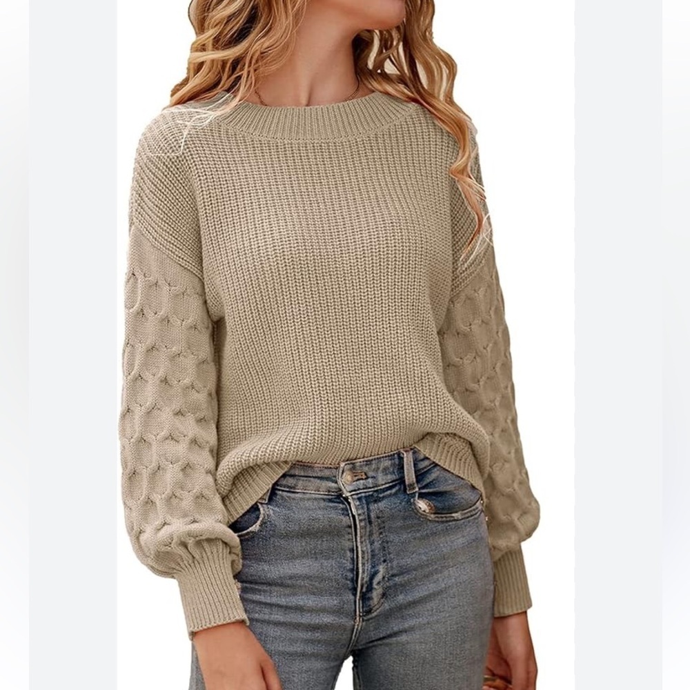 PRETTY GARDEN Chunky Knit Textured Balloon Sleeve Sweater Size Large